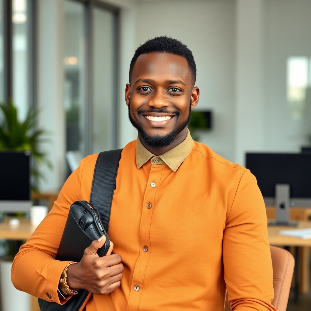 African entrepreneur success story, young business leader, modern office, confident professional, professional photography