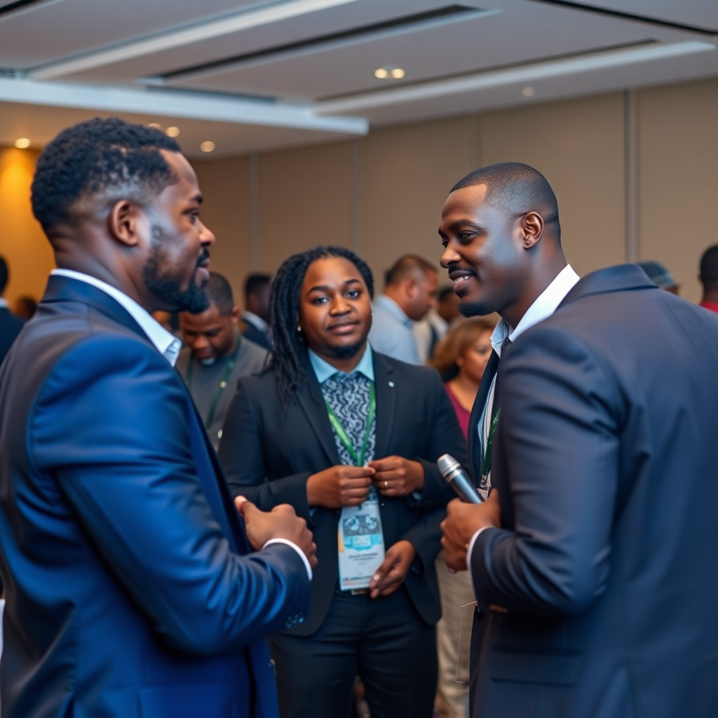 African entrepreneurs networking event, business professionals, modern conference setting, professional photography