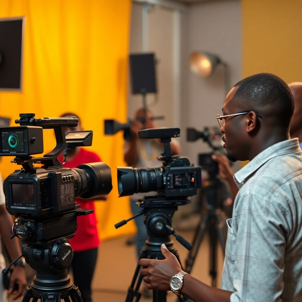 African film production, Nollywood set, cameras and lighting, creative industry, professional photography